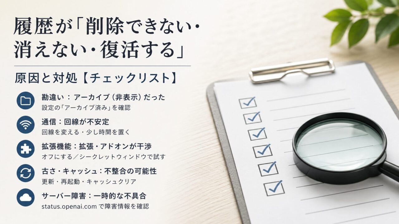 ChatGPTの履歴・チャットを削除する方法【PC・スマホ／個別・一括】